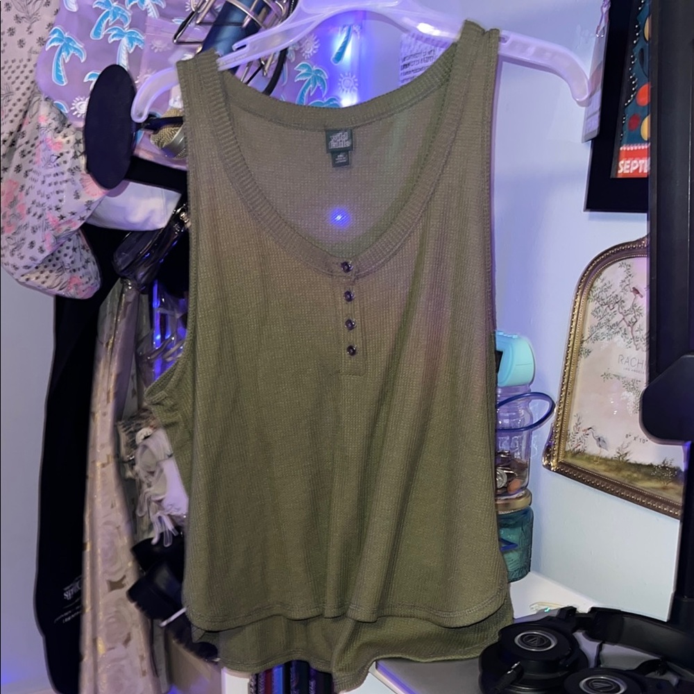 wild fable Olive Green Ribbed Henley Layered Tank